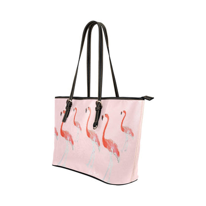 Miniaday Designs Flamingo Shopping Trip Bolso de mano de cuero PU/Pequeño (Modelo 1651)