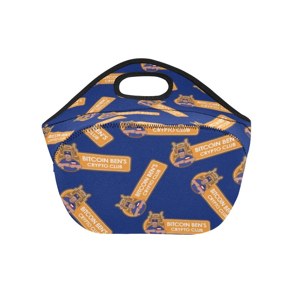 Miniaday Designs Bitcoin Ben Crypto Logo Multi Blue Neoprene Lunch Bag/Small - Miniaday Designs, LLC.