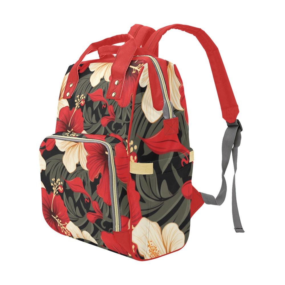 Miniaday Designs Red Hibiscus Multi-Function Backpack(Model1688) - Miniaday Designs, LLC.