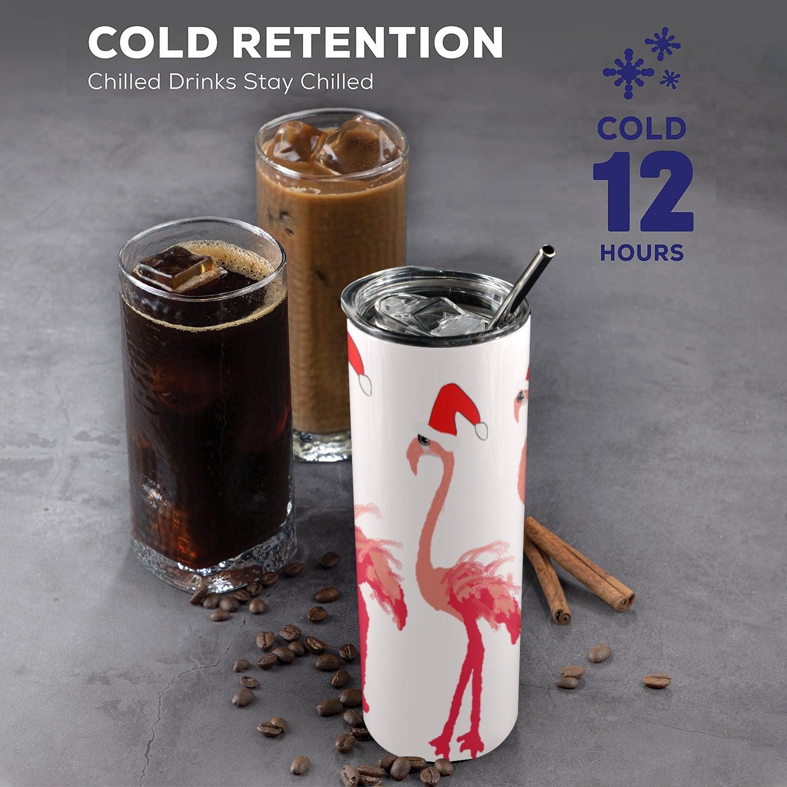 Miniaday Designs Santa Flamingoes 20oz Tall Skinny Tumbler with Lid and Straw - Miniaday Designs, LLC.