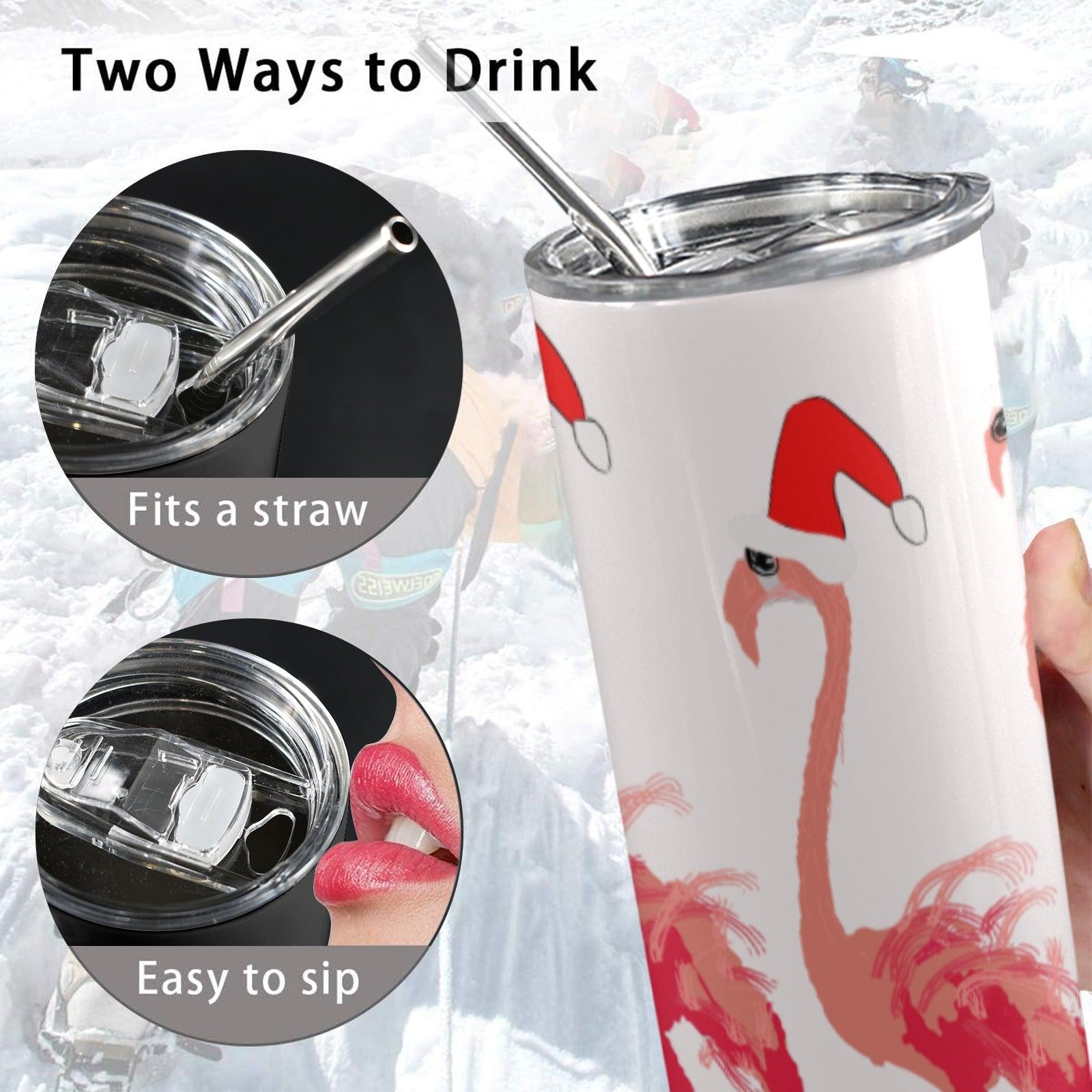 Miniaday Designs Santa Flamingoes 20oz Tall Skinny Tumbler with Lid and Straw - Miniaday Designs, LLC.