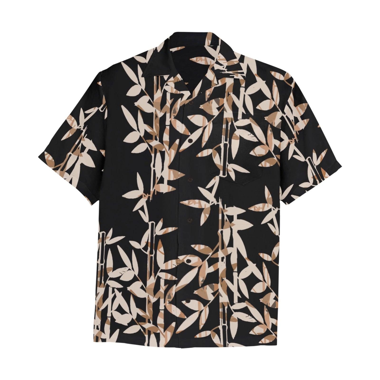 Miniaday Designs Bamboo on Black Hawaiian Shirt with Chest Pocket - Miniaday Designs, LLC.