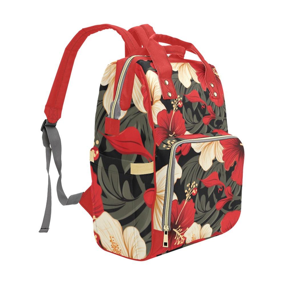 Miniaday Designs Red Hibiscus Multi-Function Backpack(Model1688) - Miniaday Designs, LLC.