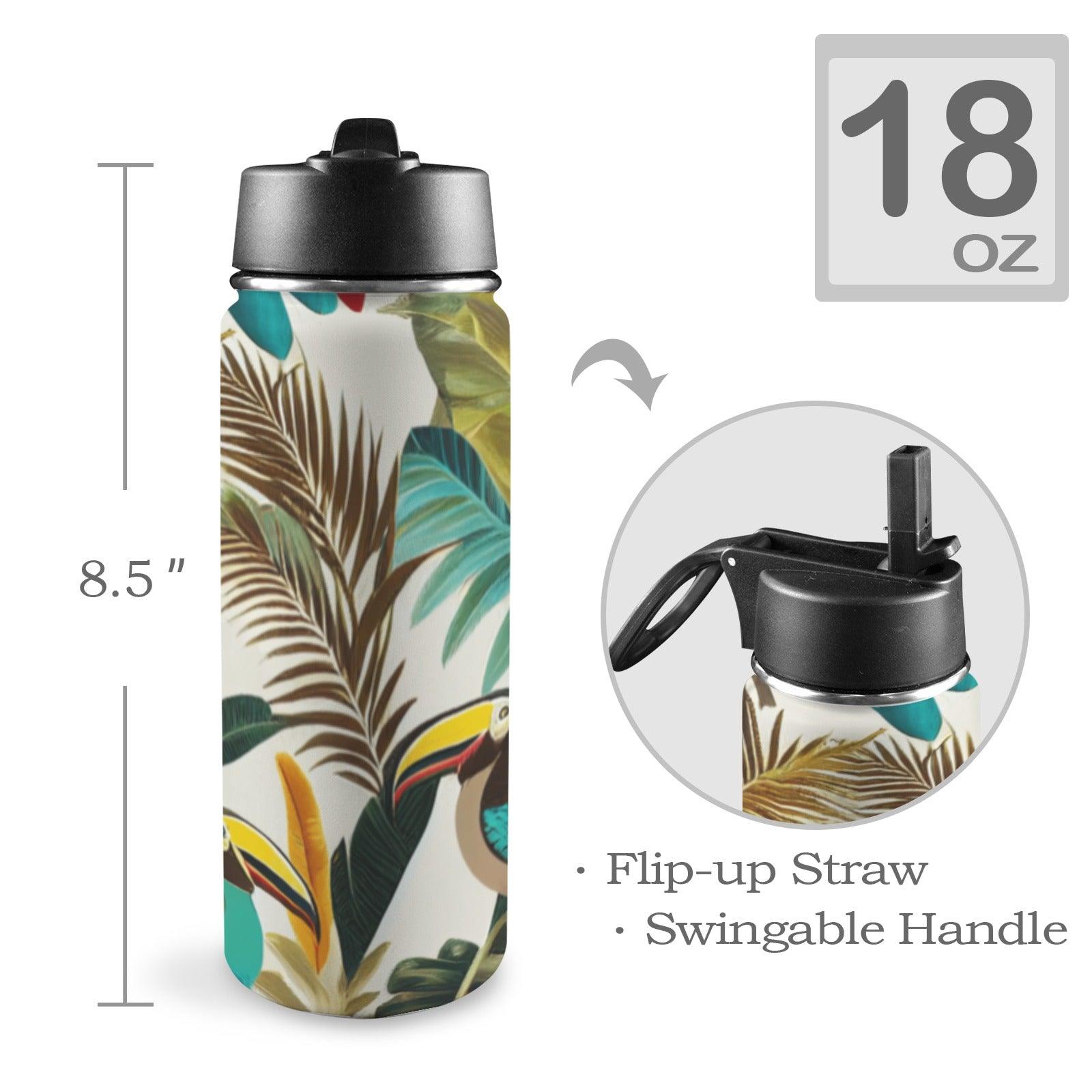Miniaday Designs Tropical Toucan Water Bottle Insulated Water Bottle with Straw Lid (18oz) - Miniaday Designs, LLC.