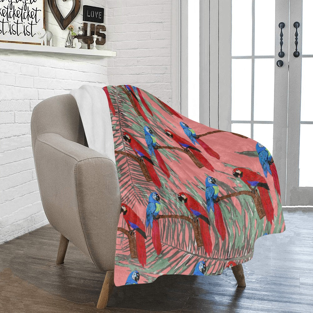 Miniaday Designs Parrots on a Branch Coral Ultra-Soft Micro Fleece Blanket 40"x50" - Miniaday Designs, LLC.