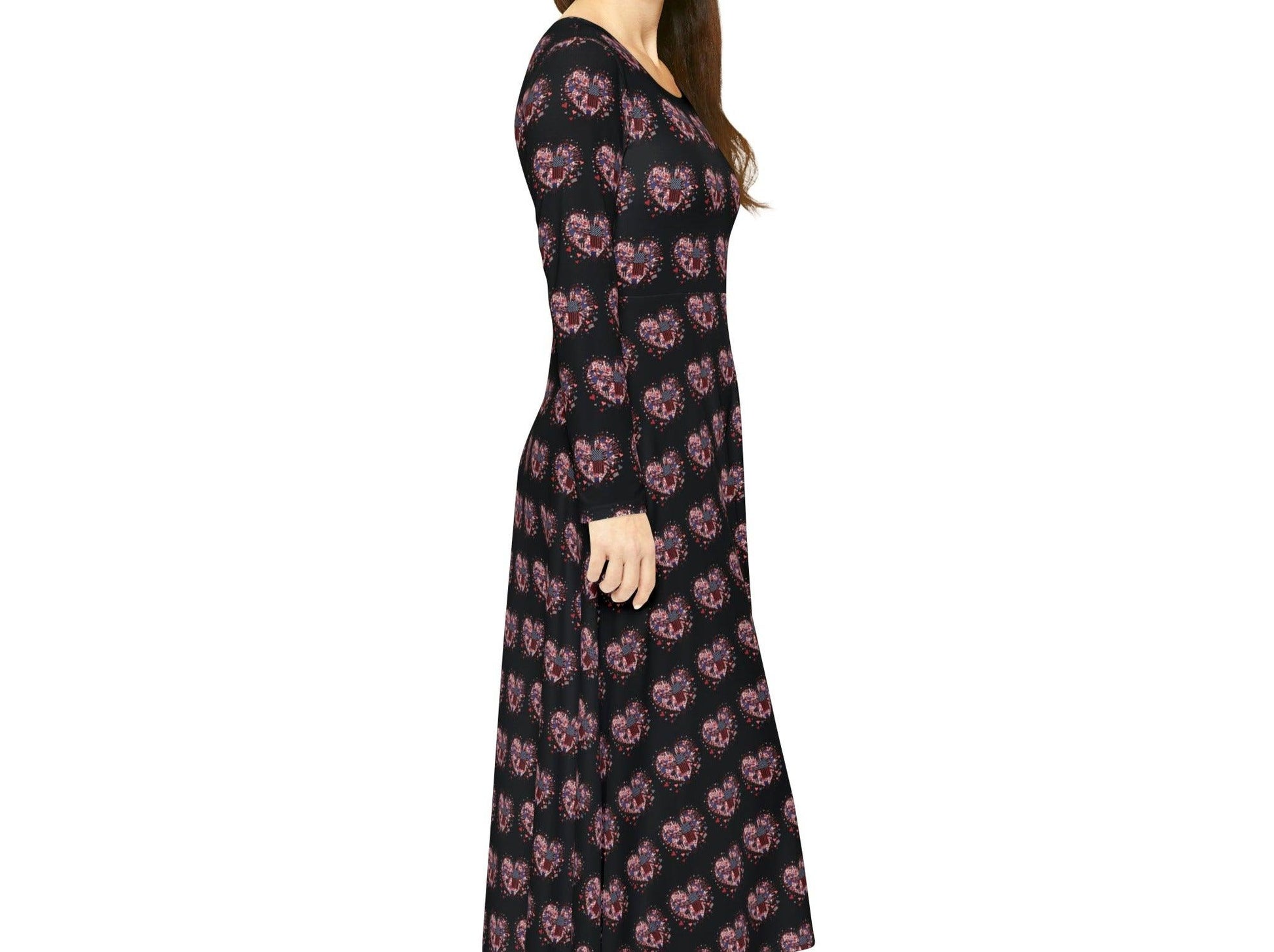 Patriotic Hearts of Valor Collection by Miniaday Designs, LLC. Women's Long Sleeve Dance Dress - Miniaday Designs, LLC.