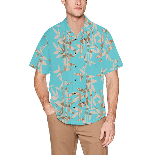 Miniaday Designs Bamboo Collection Teal Hawaiian Shirt with Chest Pocket