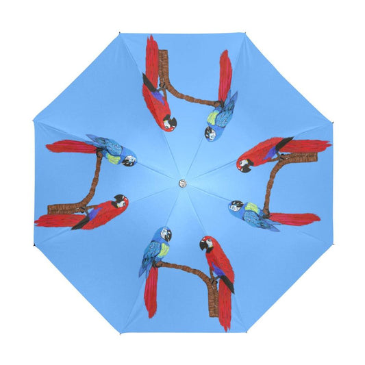 Miniaday Designs Parrots on Blue Anti-UV Foldable Umbrella - Miniaday Designs, LLC.