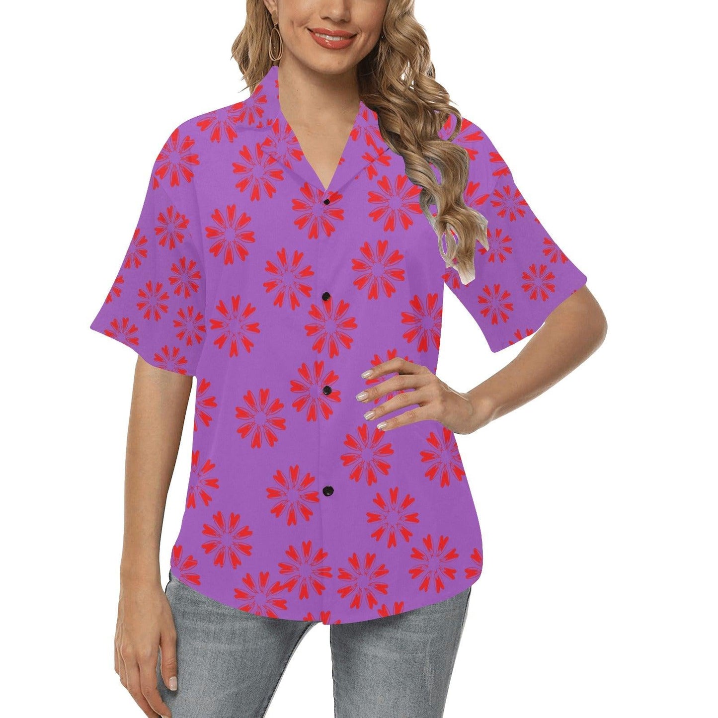 Miniaday Designs Women's Hawaiian Shirts Circle of Hearts Multiple Colors - Miniaday Designs, LLC.
