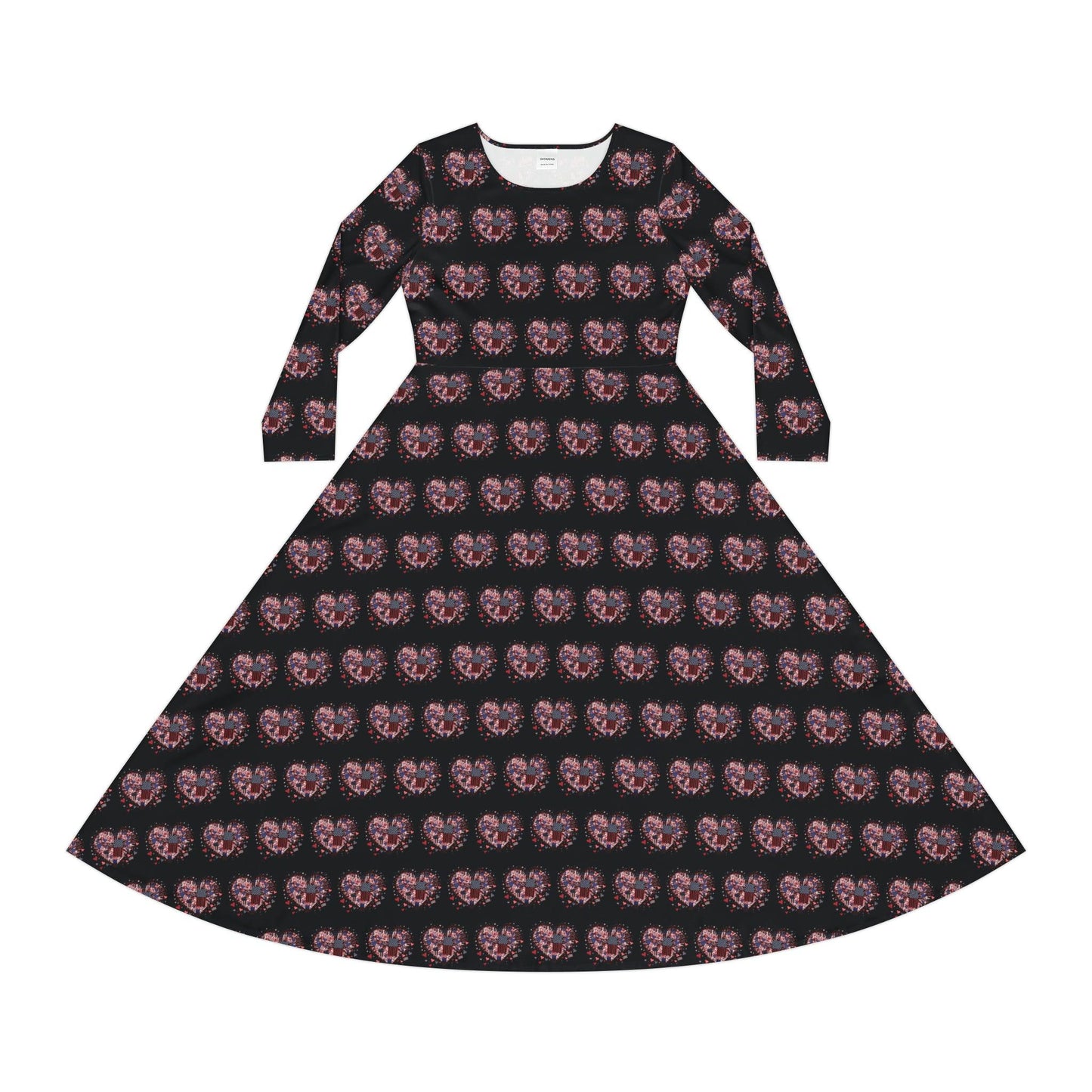 Patriotic Hearts of Valor Collection by Miniaday Designs, LLC. Women's Long Sleeve Dance Dress - Miniaday Designs, LLC.