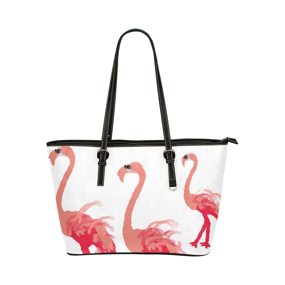 Bolso tote pequeño con flamenco y plumas fucsia sobre blanco @3x Bolso tote de cuero/pequeño (Modelo 1651)