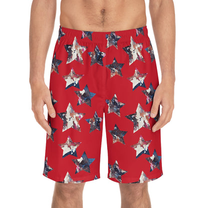 Miniaday Designs Men's Board Shorts Red Americana - Miniaday Designs, LLC.