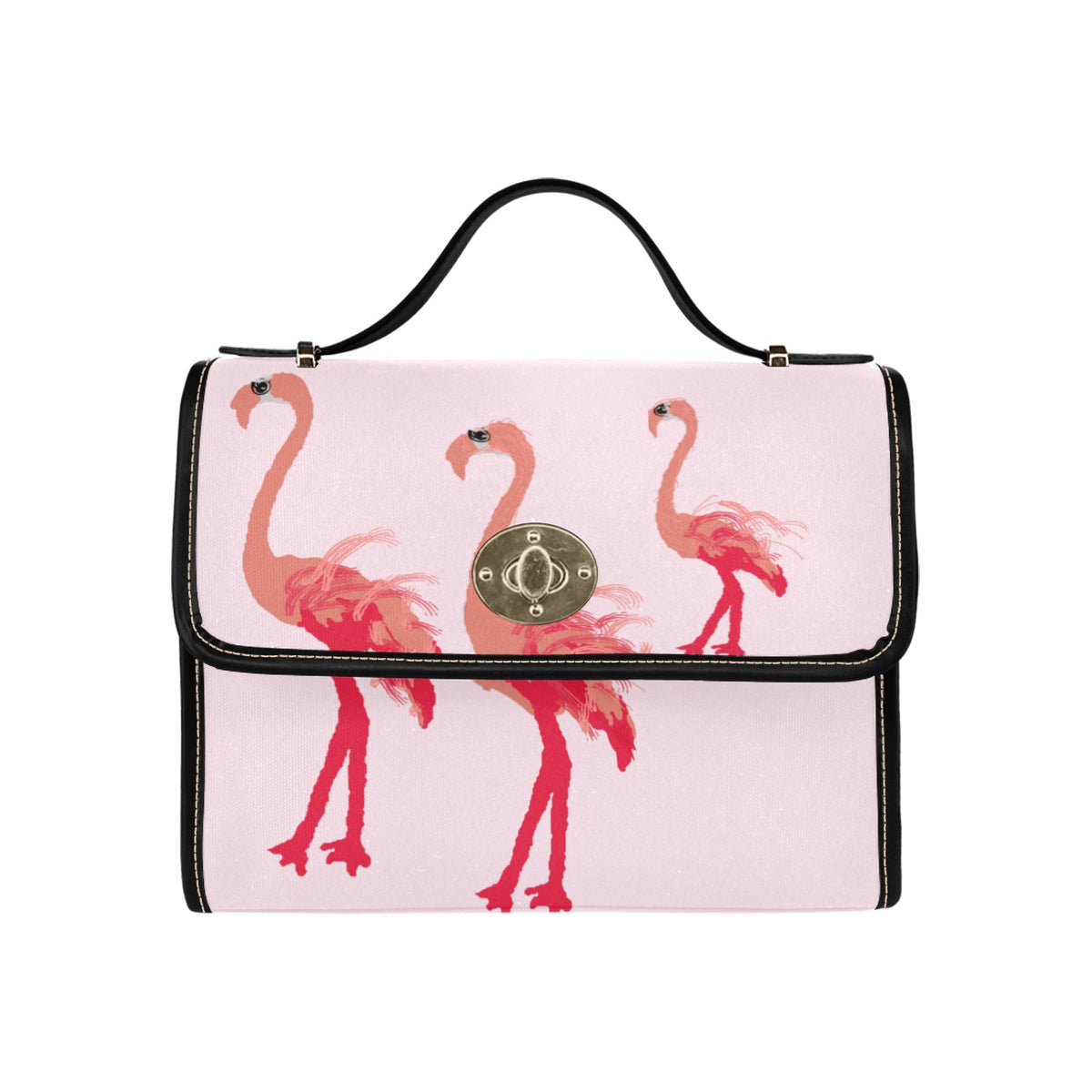 Flamencos extravagantes en bolsa rosa Bolsa de lona impermeable-Negro (impresión completa) (Modelo 1641)