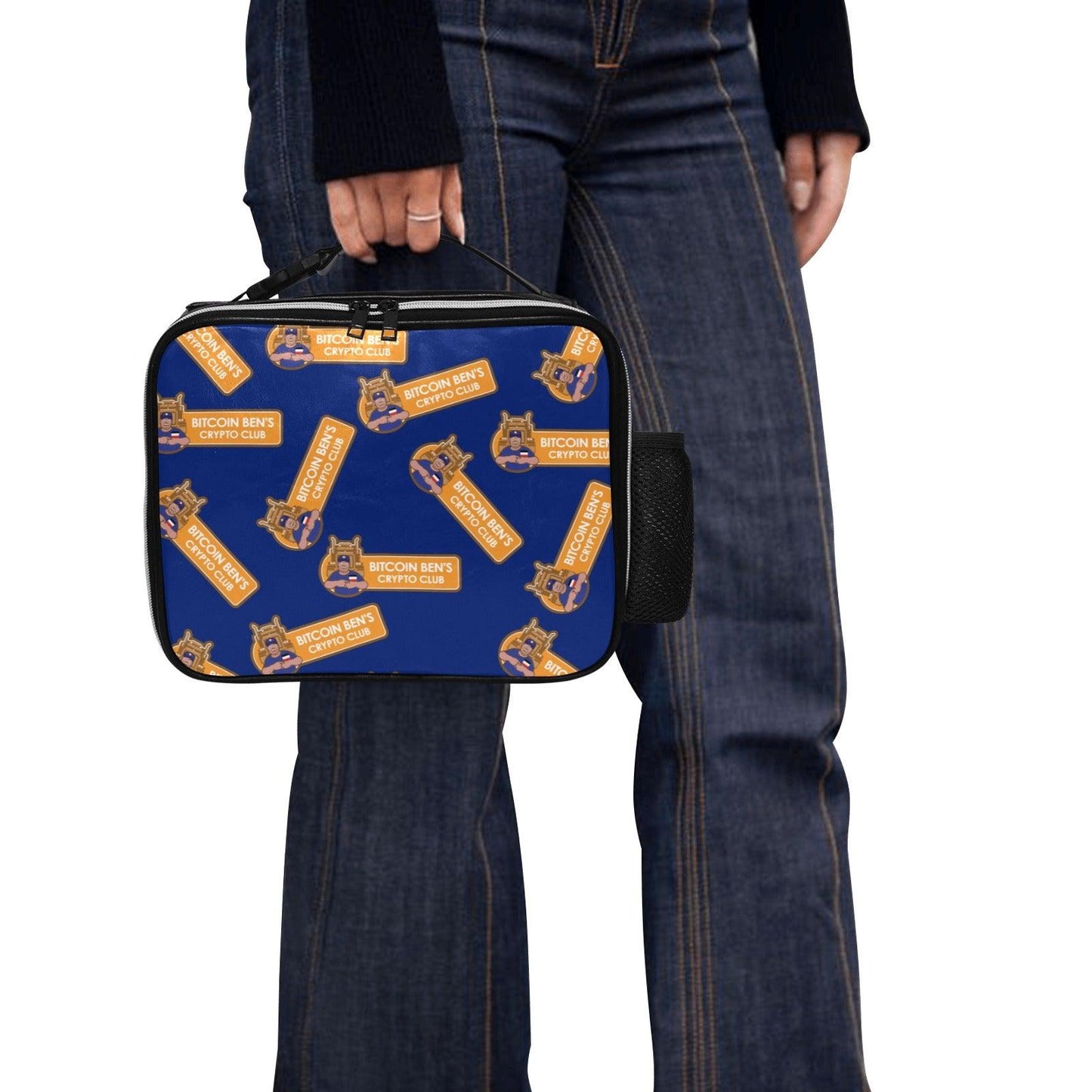 Miniaday Designs Bitcoin Ben Crypto Logo Blue Multi PU Leather Lunch Bag - Miniaday Designs, LLC.