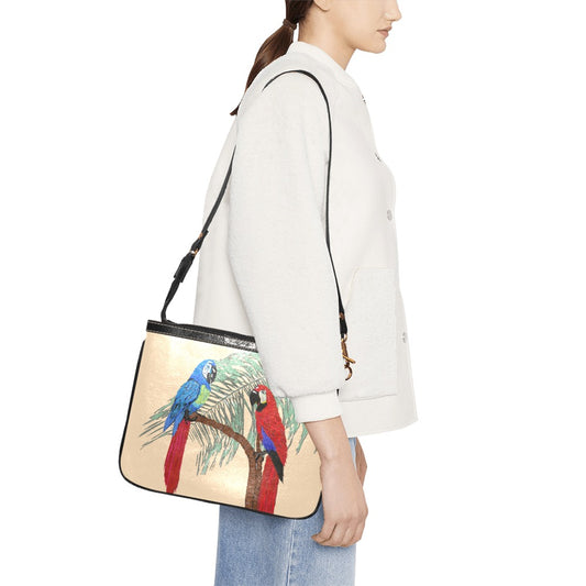 Miniaday Designs Loros en Palmas Bandolera Pequeña Bolso de Hombro Beige
