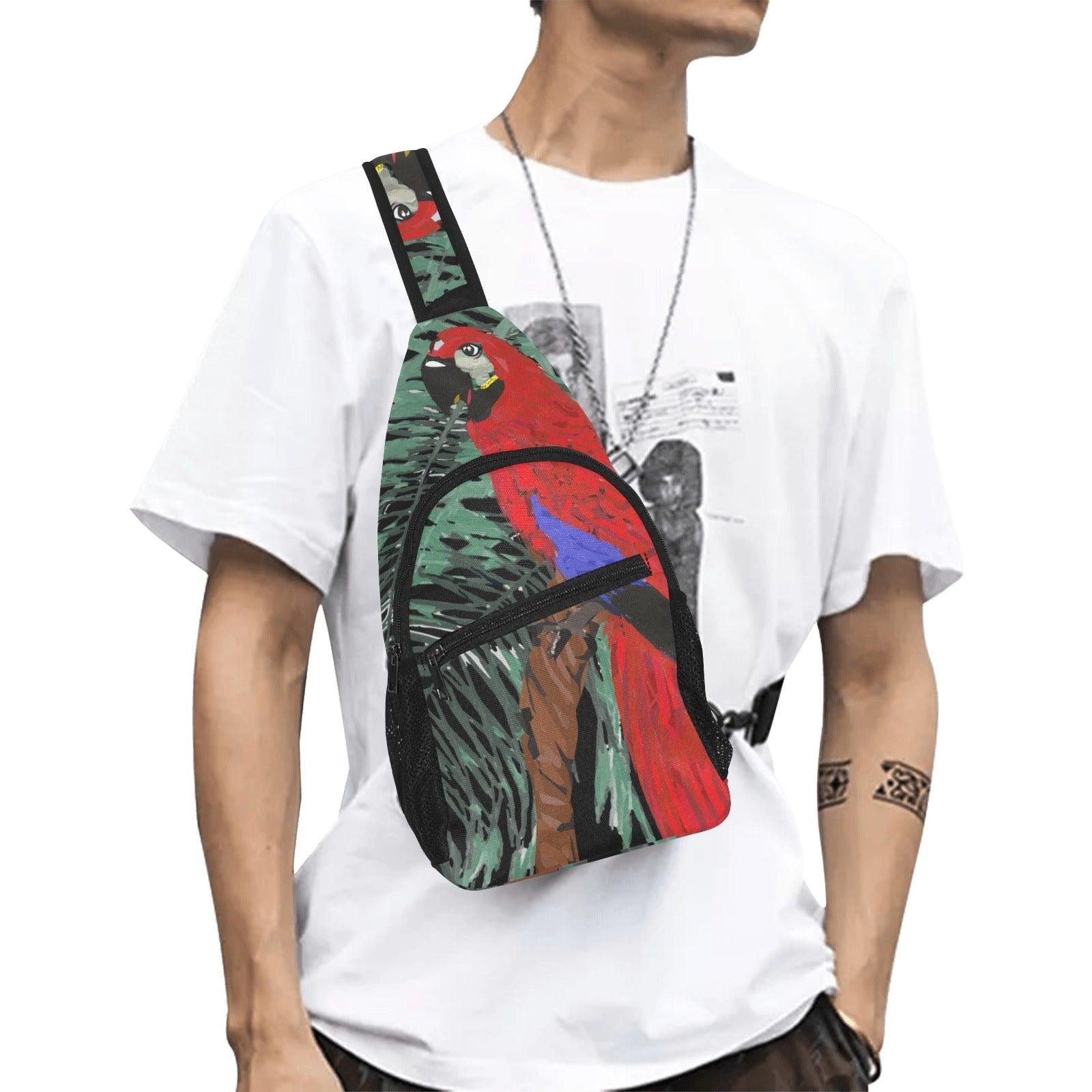 Miniaday Designs Red Parrot and Palm Chest Bag - Miniaday Designs, LLC.