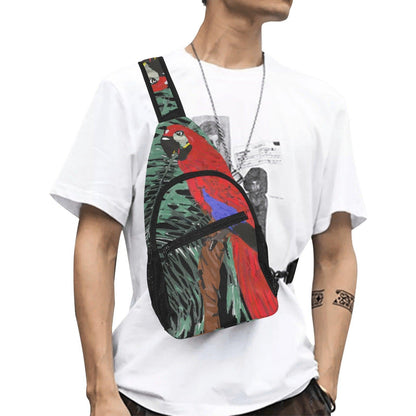 Miniaday Designs Red Parrot and Palm Chest Bag - Miniaday Designs, LLC.