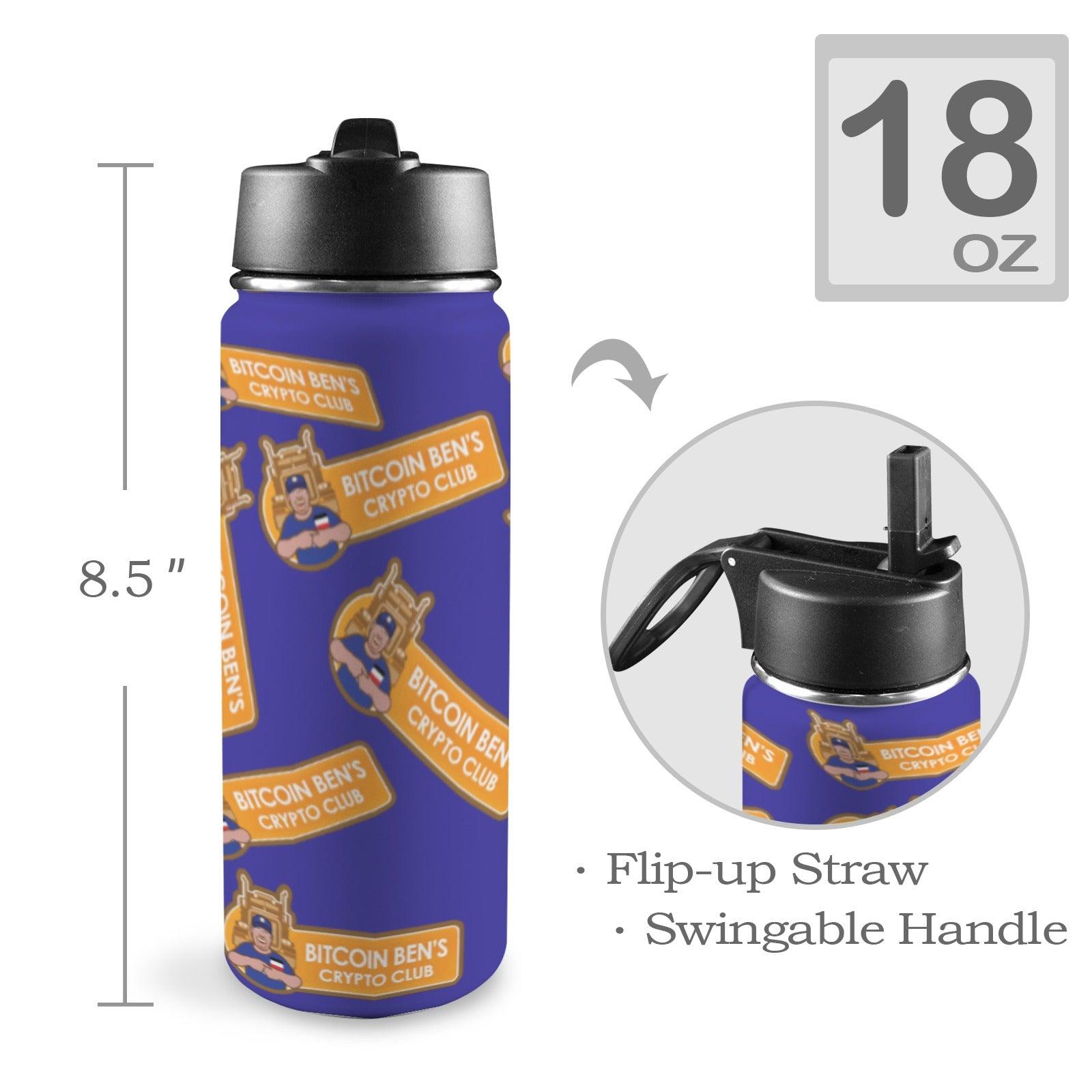 Miniaday Designs Bitcoin Ben Water Bottle Insulated Water Bottle with Straw Lid (18oz) - Miniaday Designs, LLC.