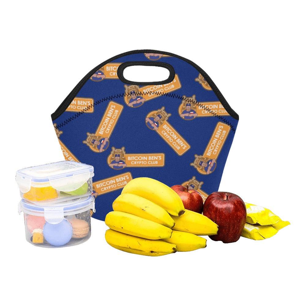 Miniaday Designs Bitcoin Ben Crypto Logo Multi Blue Neoprene Lunch Bag/Small - Miniaday Designs, LLC.