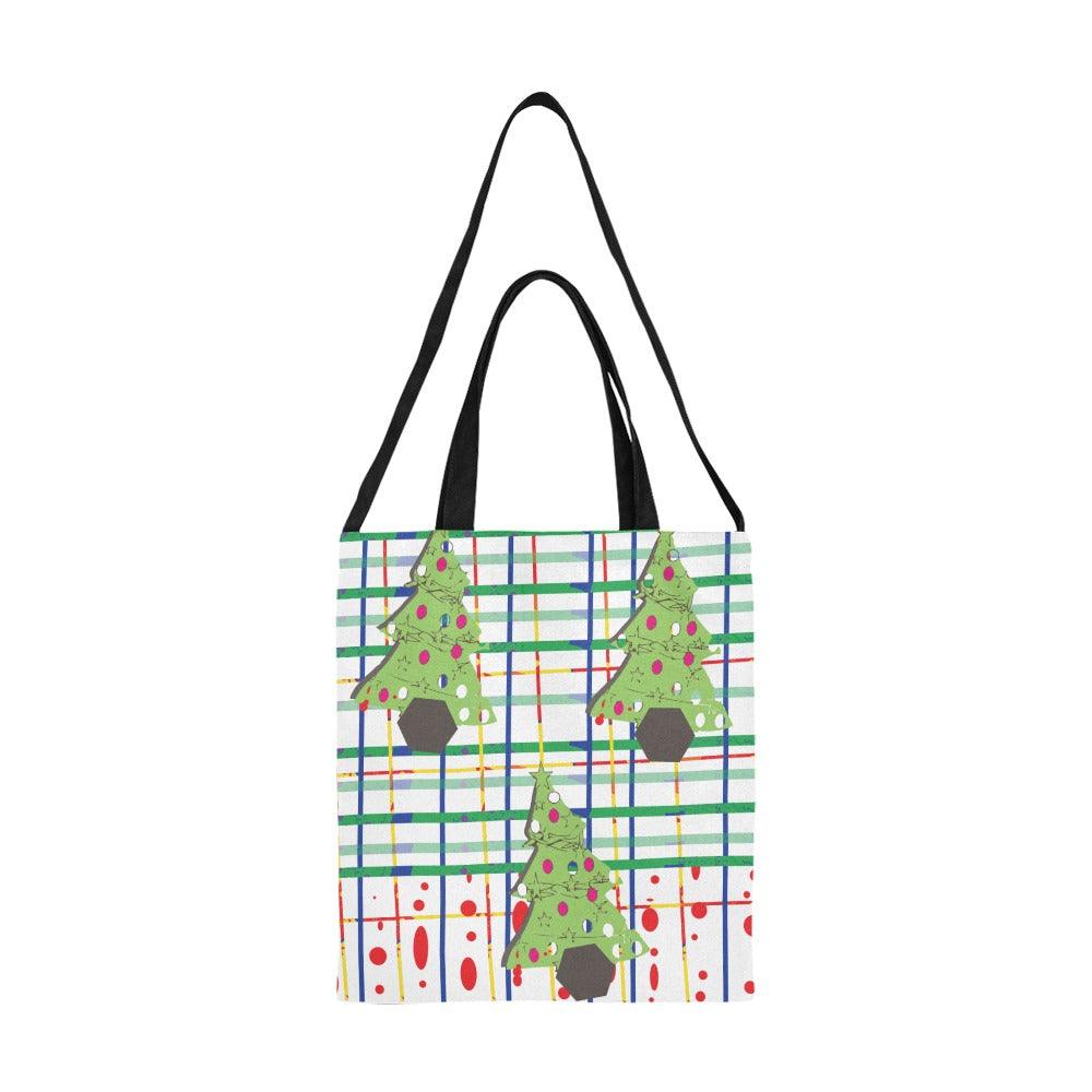 Miniaday Designs Christmas Red Stripes and Trees Canvas Tote Bag/Medium - Miniaday Designs, LLC.