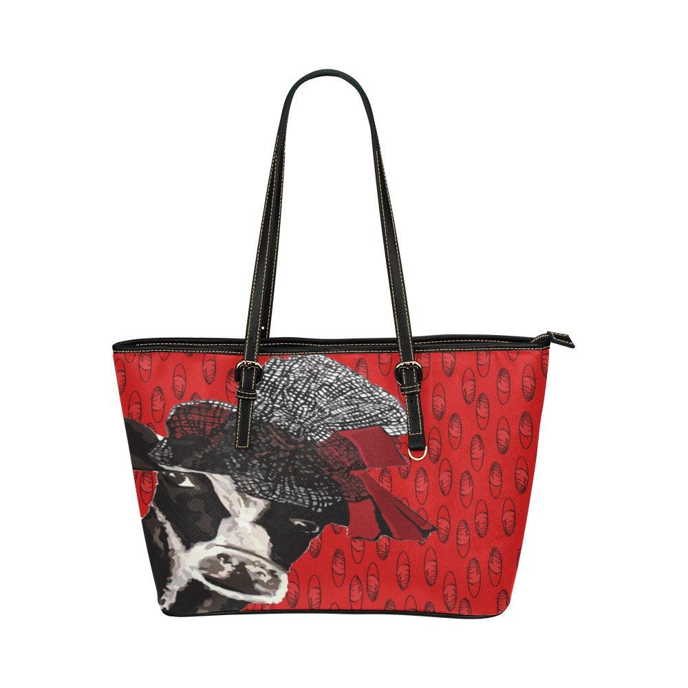 Miniaday Designs Busy Day Cow Red Handbag Leather Handbag Red - Miniaday Designs, LLC.
