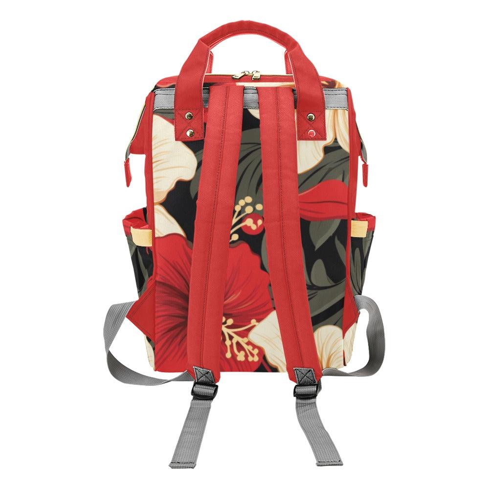 Miniaday Designs Red Hibiscus Multi-Function Backpack(Model1688) - Miniaday Designs, LLC.