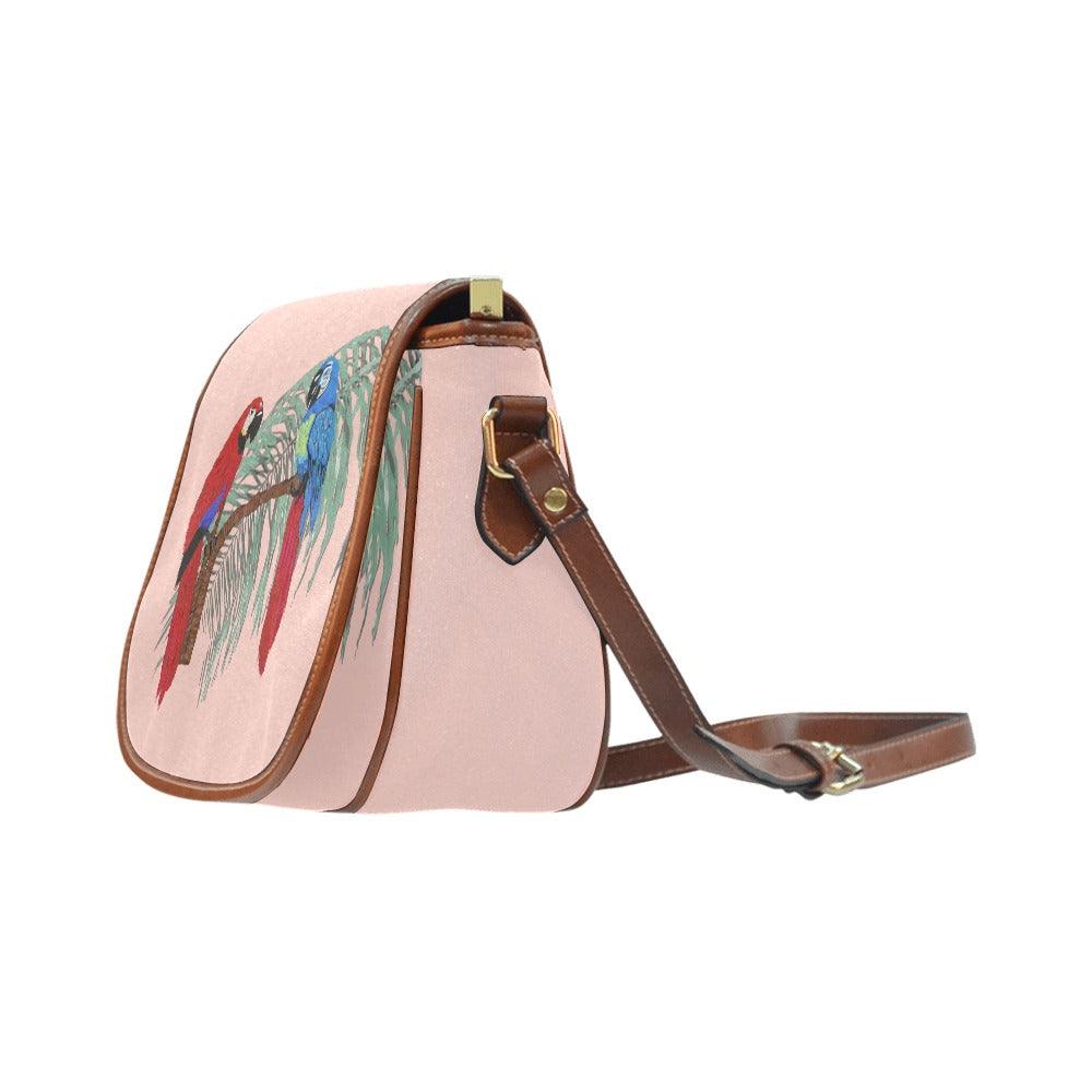 Miniaday Designs Pair of Parrots on Palms Saddle Bag/Large Coral - Miniaday Designs, LLC.