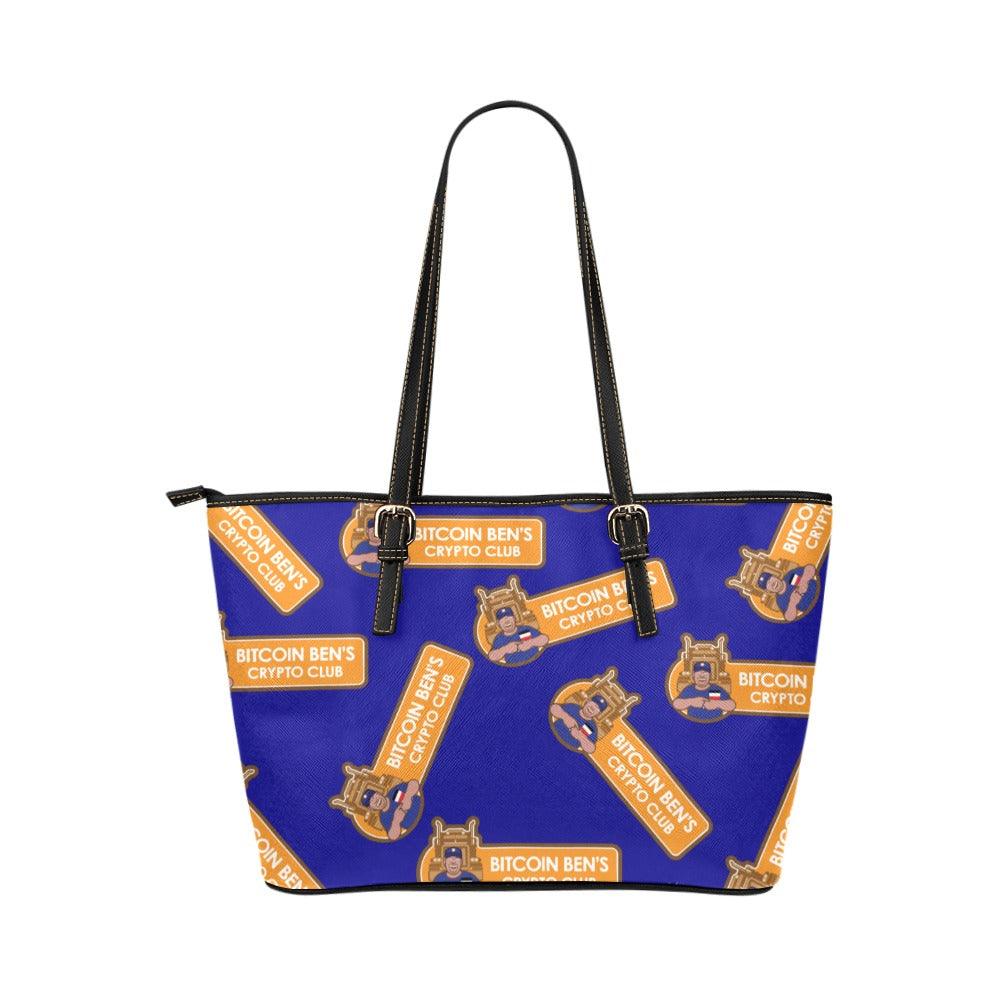 Miniaday Designs Bitcoin Ben Crypto Club PU Leather Tote Bag/Large Blue - Miniaday Designs, LLC.