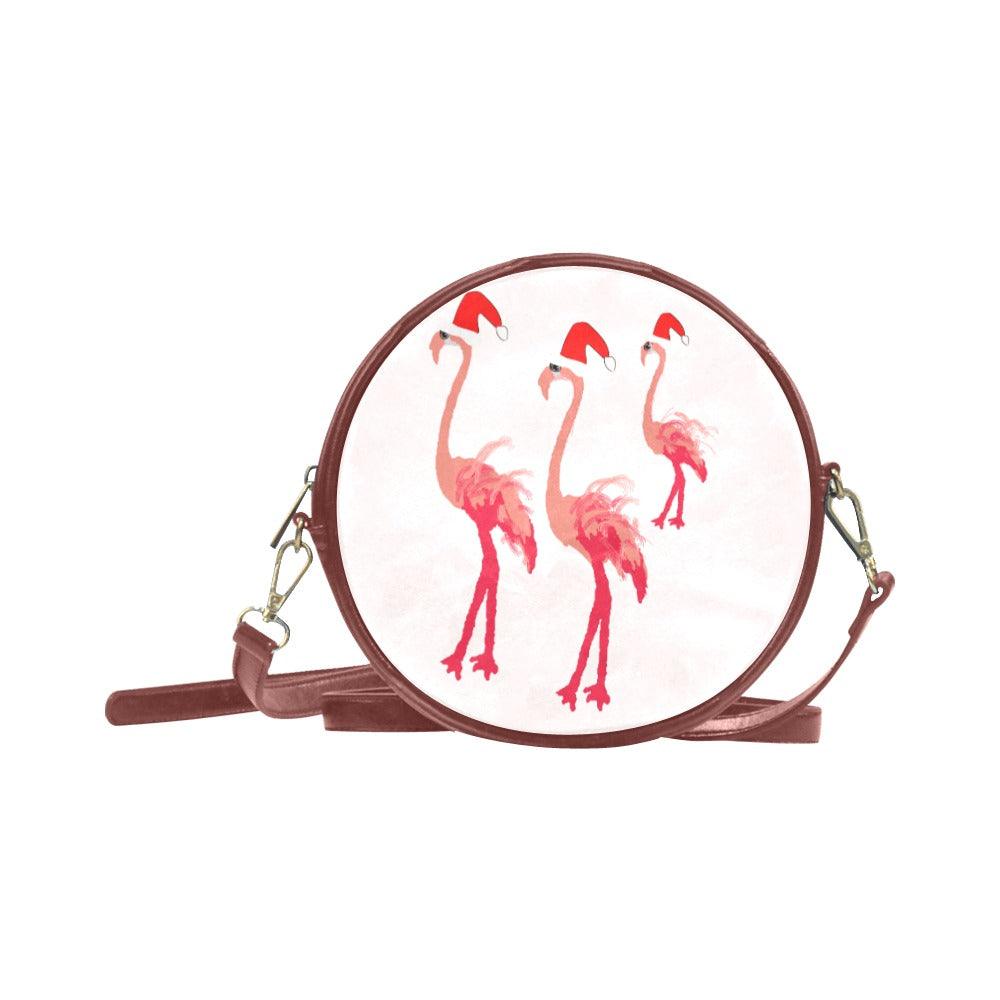 Miniaday Designs Santa Flamingoes Round Purse Round Sling Bag - Miniaday Designs, LLC.