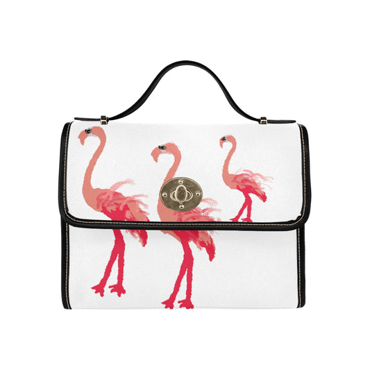 Three Flamingos Designer Crossbody Handbag-White Handbag