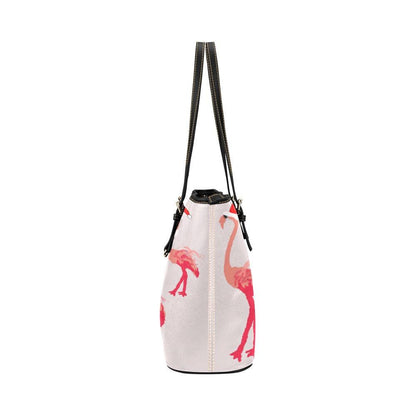 Miniaday Designs Santa Flamingoes Small Tote Leather Tote Bag/Small (Model 1651) - Miniaday Designs, LLC.