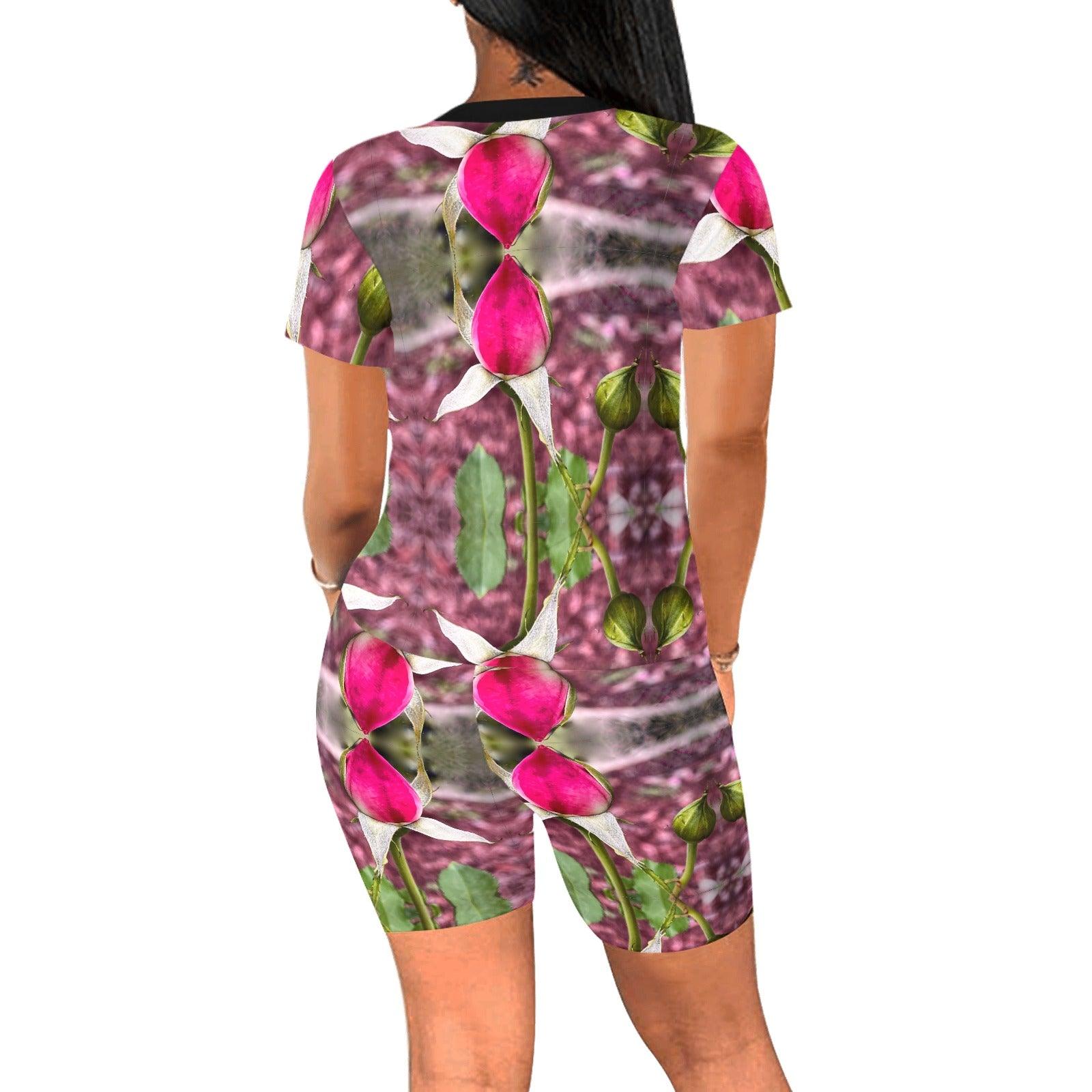 Rose Abstract yoga workout Women's Short Yoga Set(ModelSets 03) - Miniaday Designs, LLC.