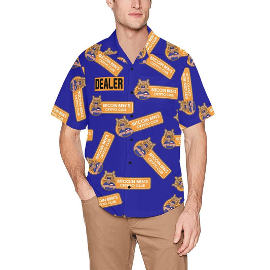 Miniaday Designs Dealer Bitcoin Ben Shirt Blue Hawaiian Shirt with Chest Pocket - Miniaday Designs, LLC.