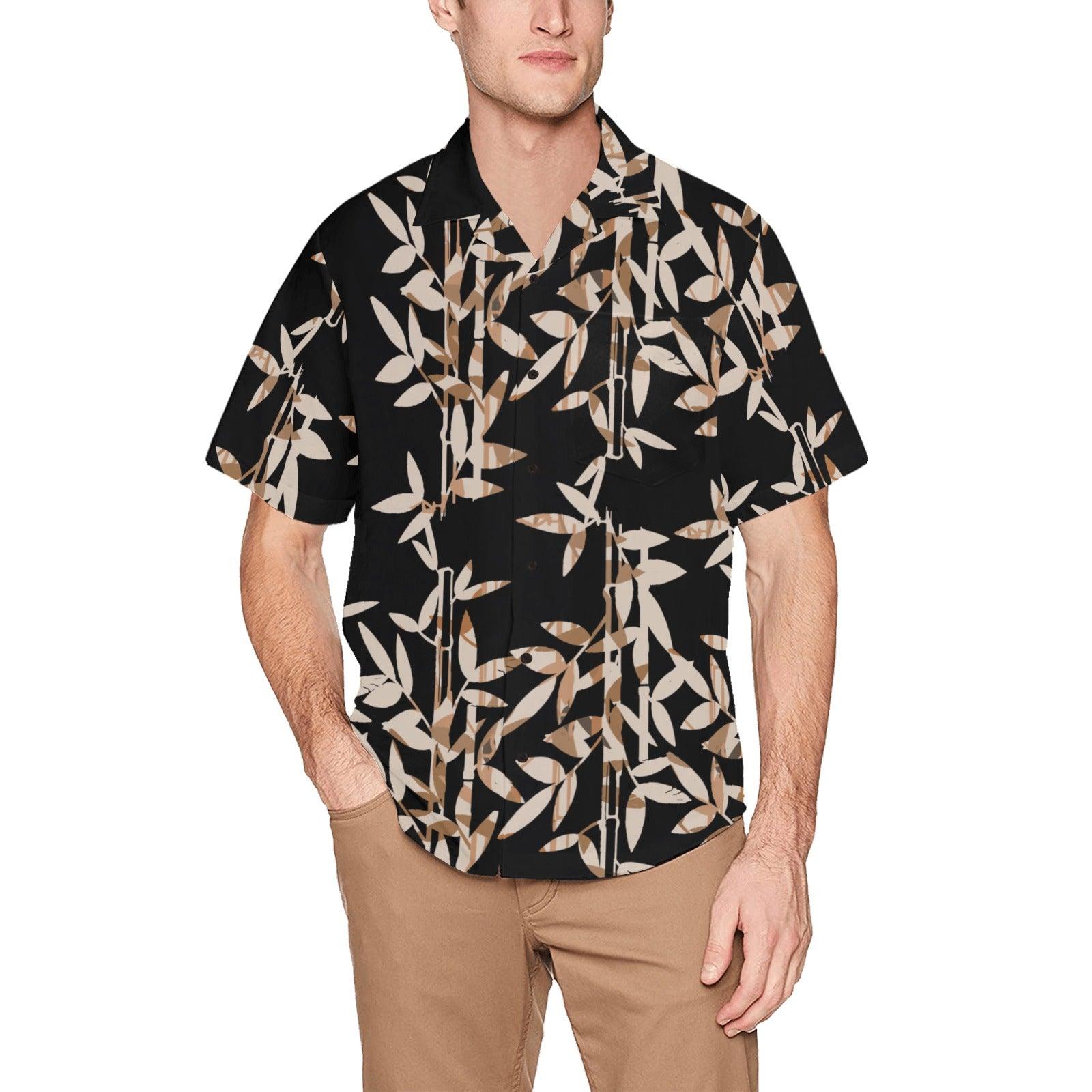 Miniaday Designs Bamboo on Black Hawaiian Shirt with Chest Pocket - Miniaday Designs, LLC.