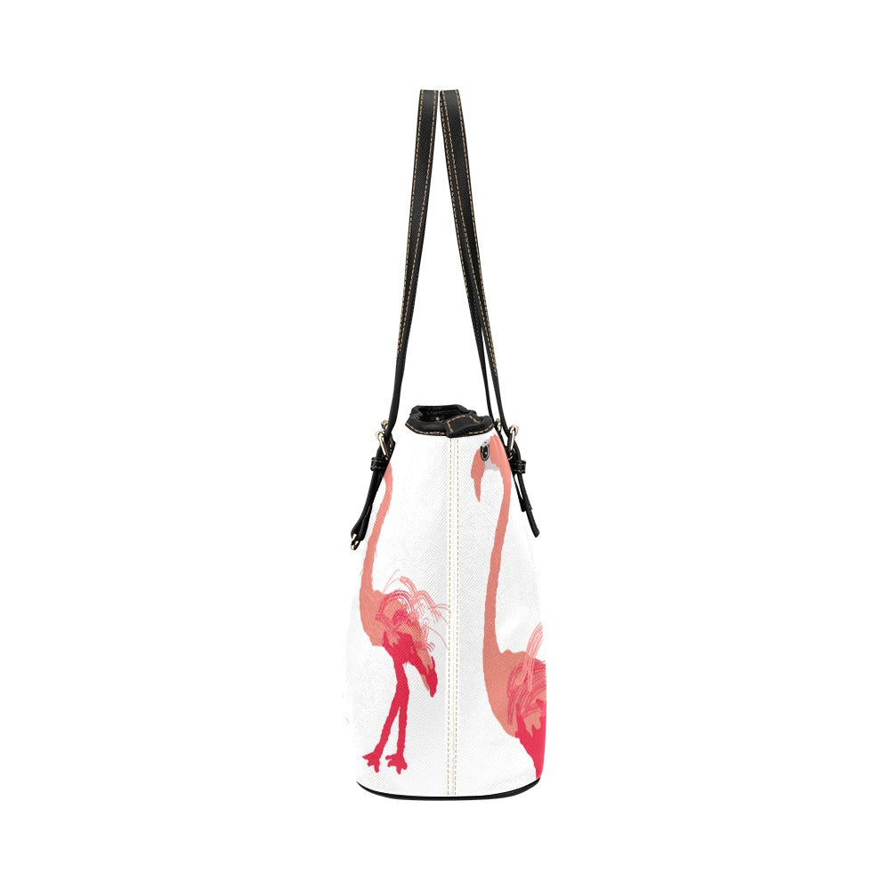Bolso tote pequeño con flamenco y plumas fucsia sobre blanco @3x Bolso tote de cuero/pequeño (Modelo 1651)