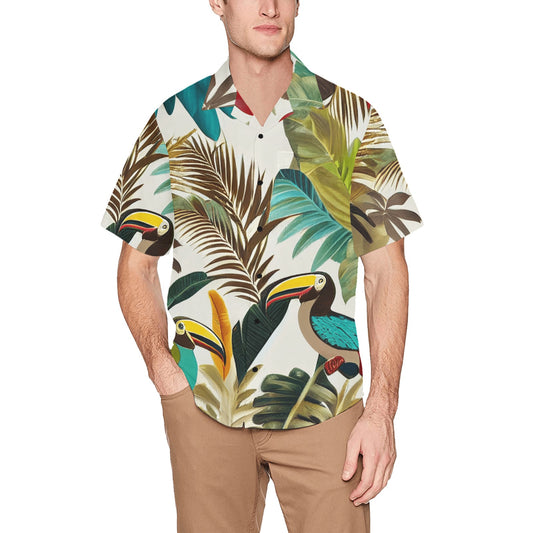 Miniaday Designs Men's Hawaiian Shirt Tropical Toucan Multicolor Hawaiian Shirt with Chest Pocket