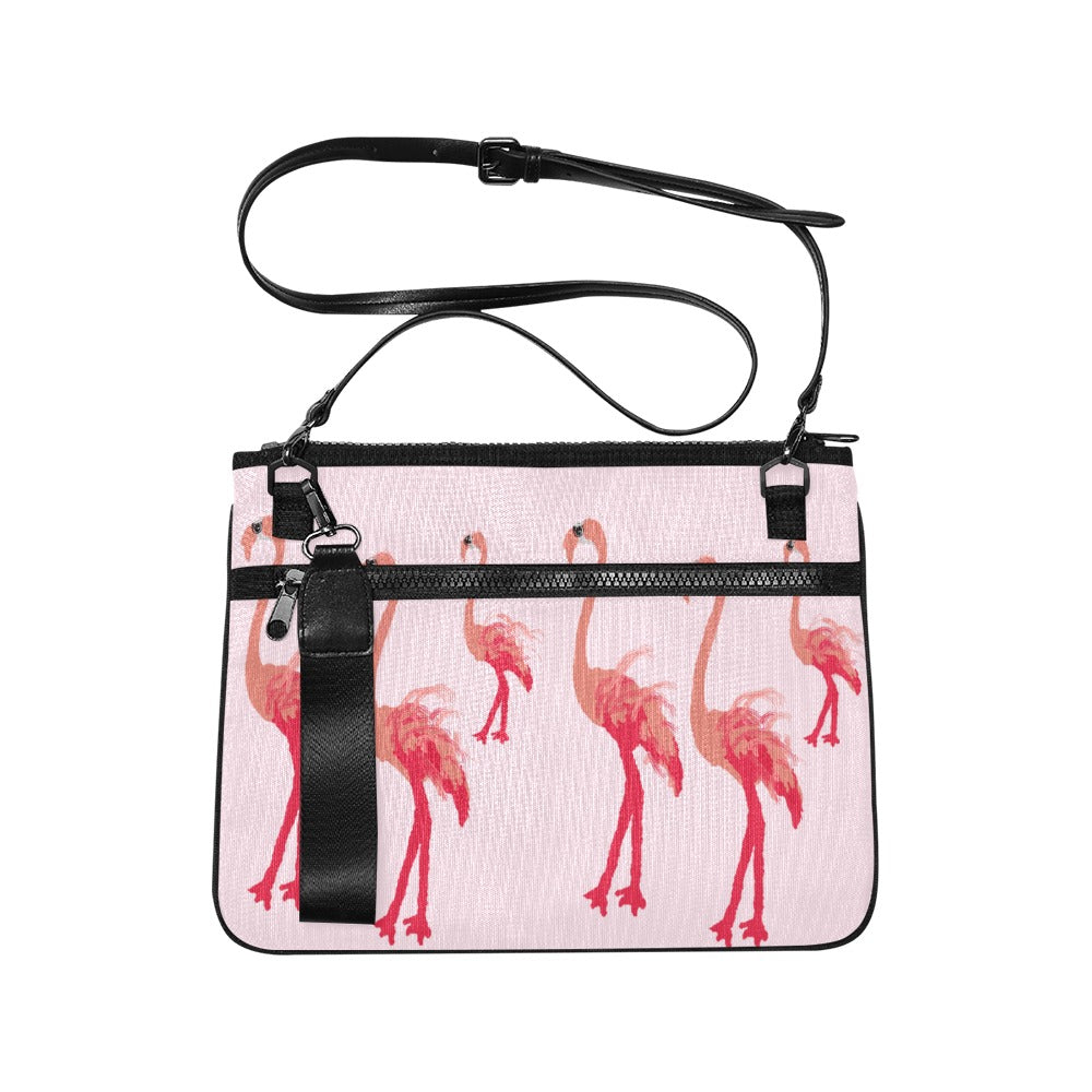 Bolso Clutch Delgado Flamencos Fucsia Sobre Rosa (Modelo 1668) 