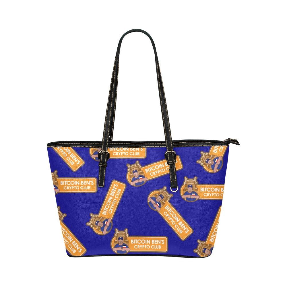 Miniaday Designs Bitcoin Ben Crypto Club PU Leather Tote Bag/Large Blue - Miniaday Designs, LLC.