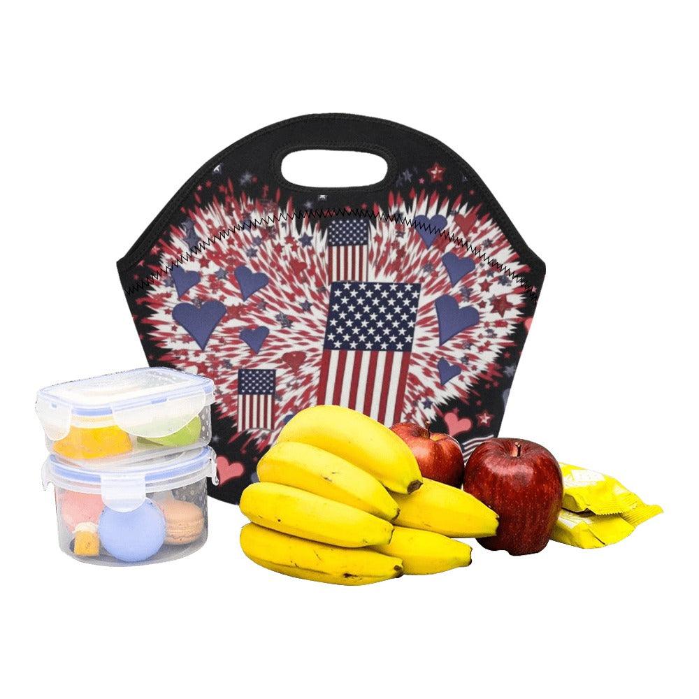 Miniaday Designs Patriotic Hearts Gourmet Neoprene Lunch Bag - Miniaday Designs, LLC.