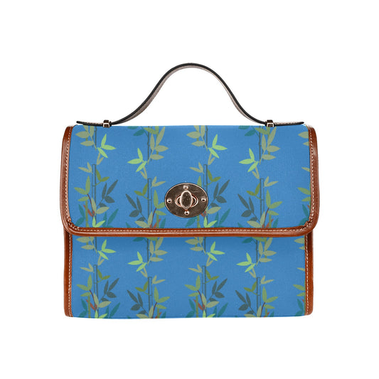 Miniaday Designs Bolso de lona impermeable con bolso de bambú azul, color marrón