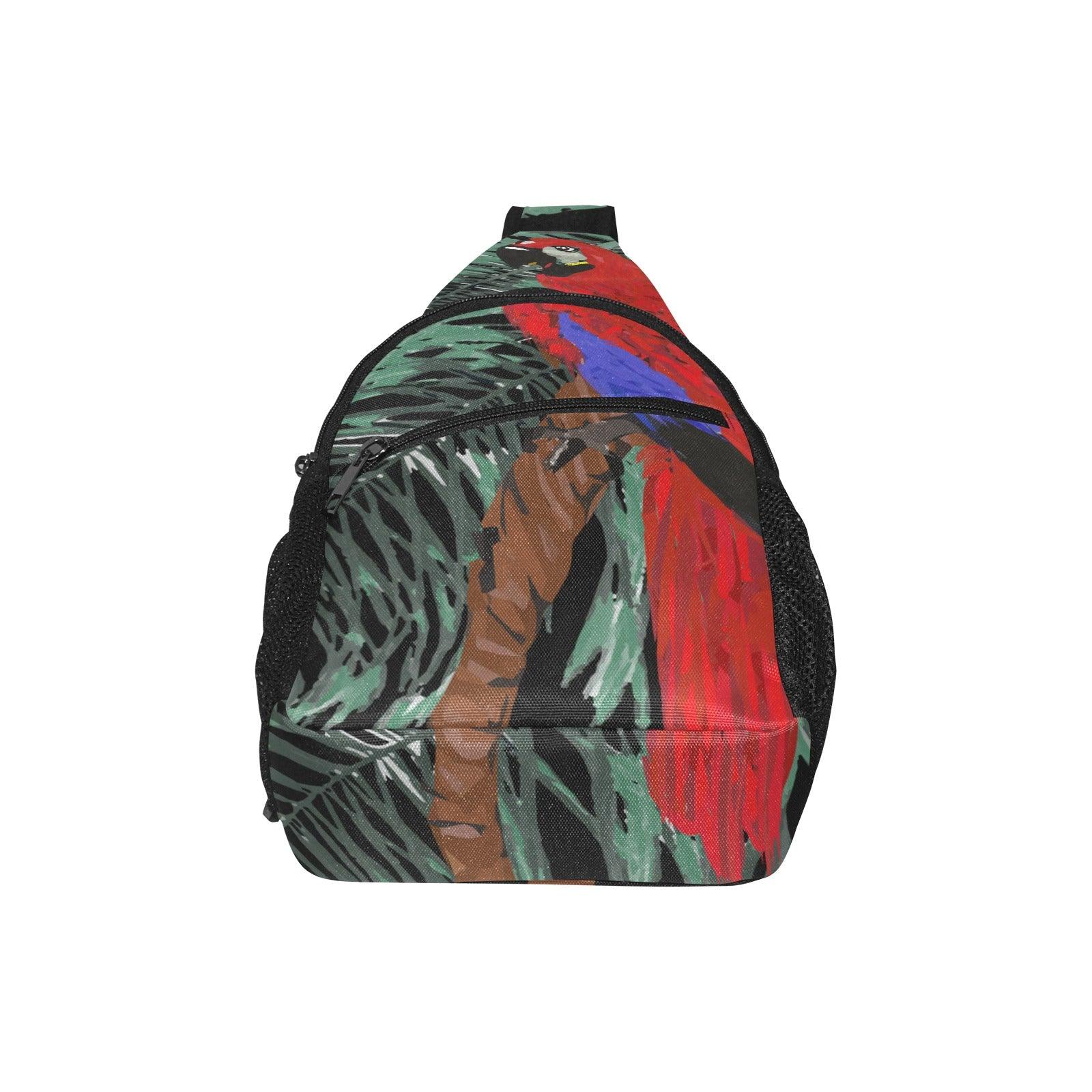 Miniaday Designs Red Parrot and Palm Chest Bag - Miniaday Designs, LLC.