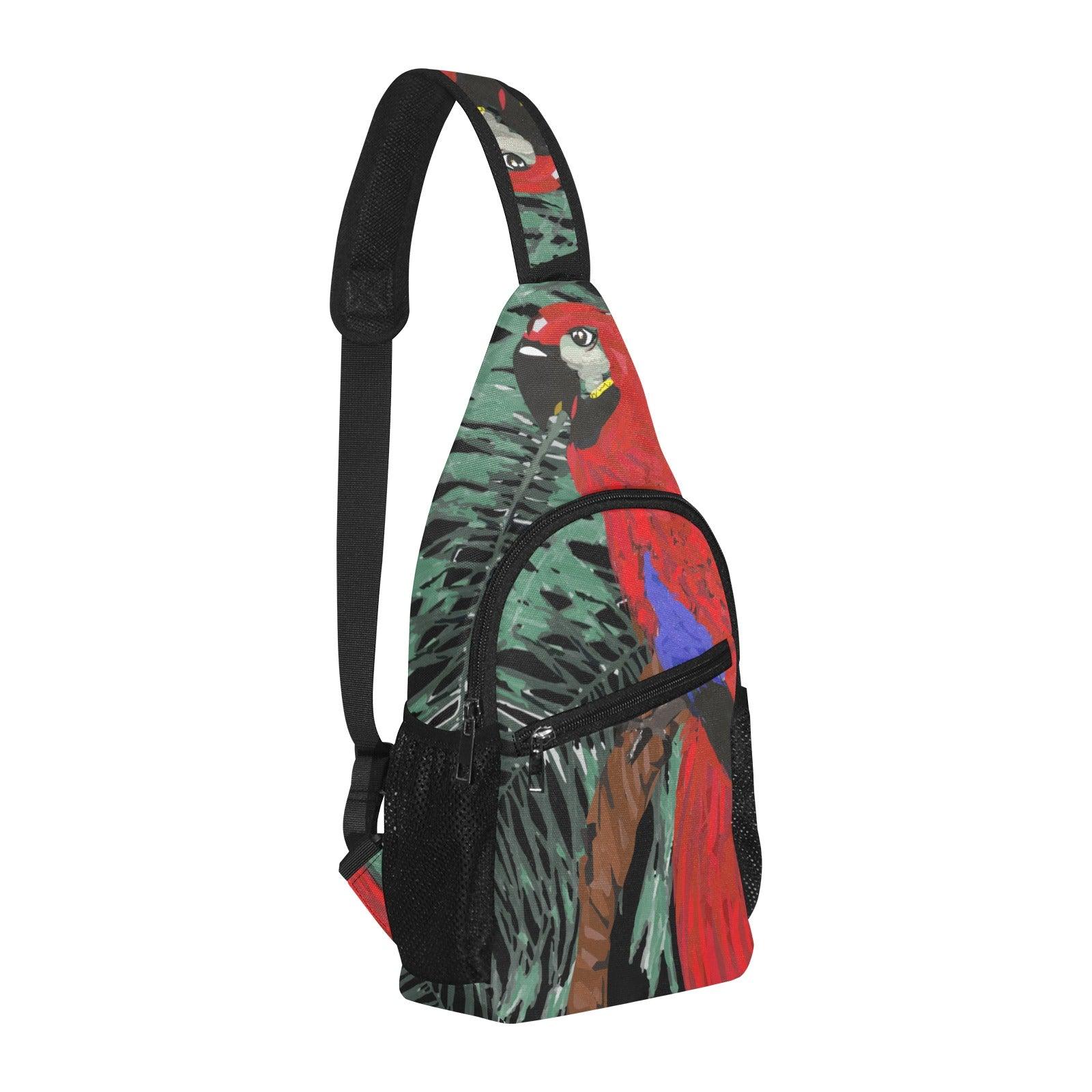 Miniaday Designs Red Parrot and Palm Chest Bag - Miniaday Designs, LLC.
