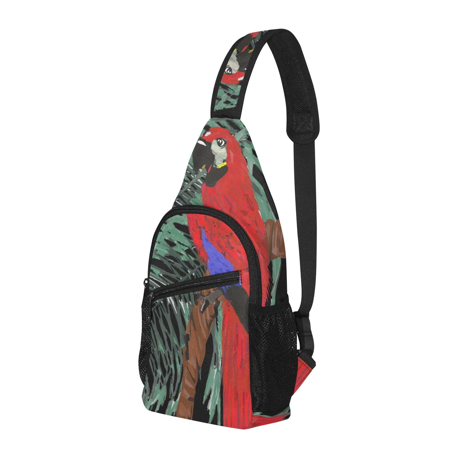 Miniaday Designs Red Parrot and Palm Chest Bag - Miniaday Designs, LLC.